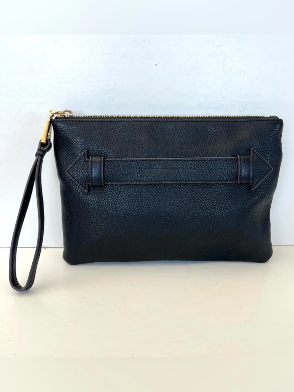 AIMEE KESTENBERG Melville Black Pebbled Leather Zipper Closure Clutch Wristlet